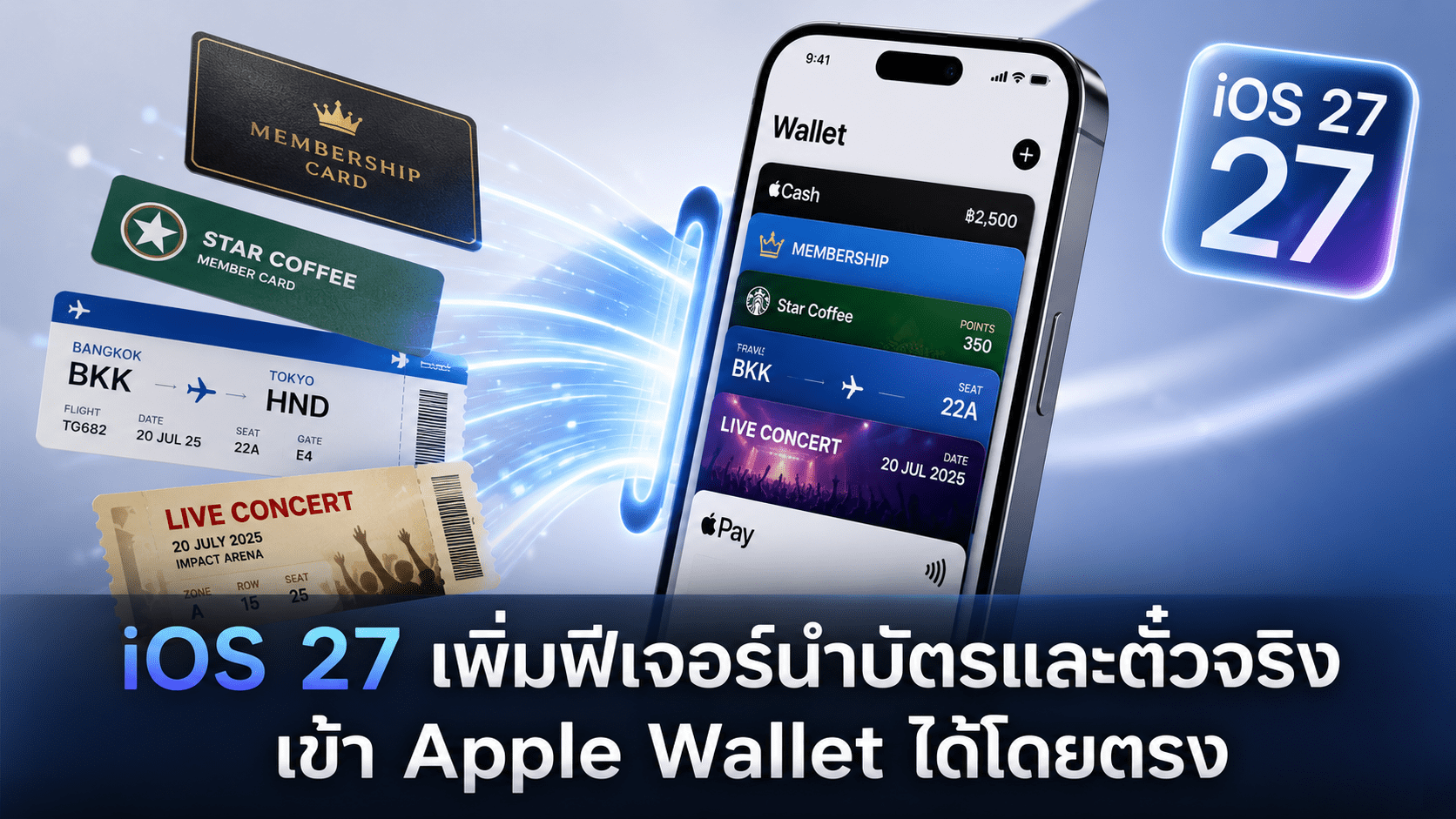 iOS 27 เพิ่มฟีเจอร์นำบัตรสมาชิกและตั๋วจริงเข้า Apple Wallet ได้โดยตรง